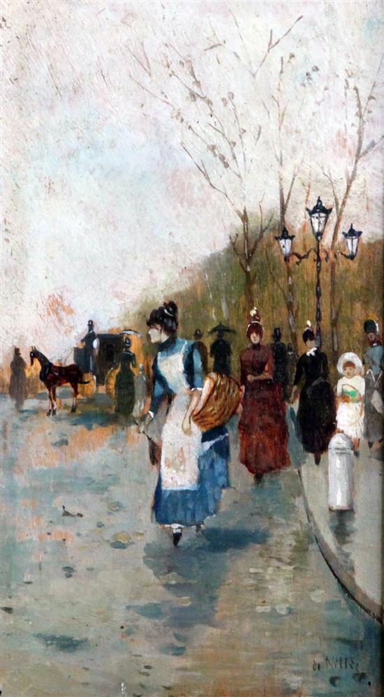 Attributed to Giuseppe De Nittis (Italian, 1846-1884) French street scenes, 8.5 x 4.5in.